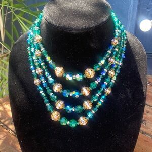 Green AB Crystals 4 strand necklace